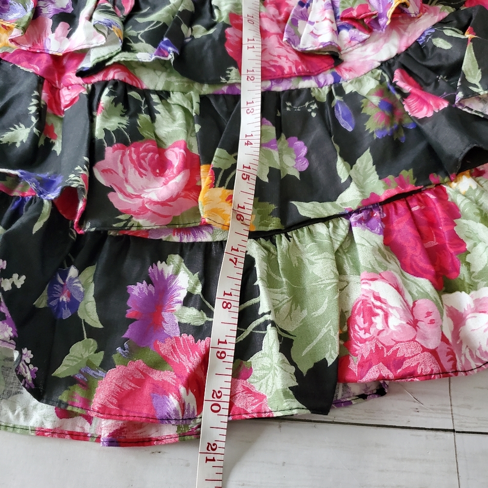 Vintage floral skirt high waisted tiered‎ ruffles 89s 90s - Picture 8 of 11